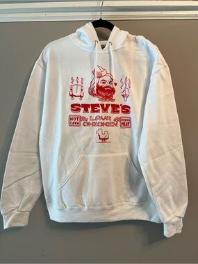 Minecraft Steve's White Hoodie with Red Graphic Logo